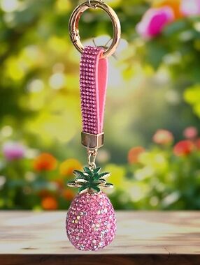 Stunning Pink Crystal Pineapple Bag Charm / Keychain with Gift Box